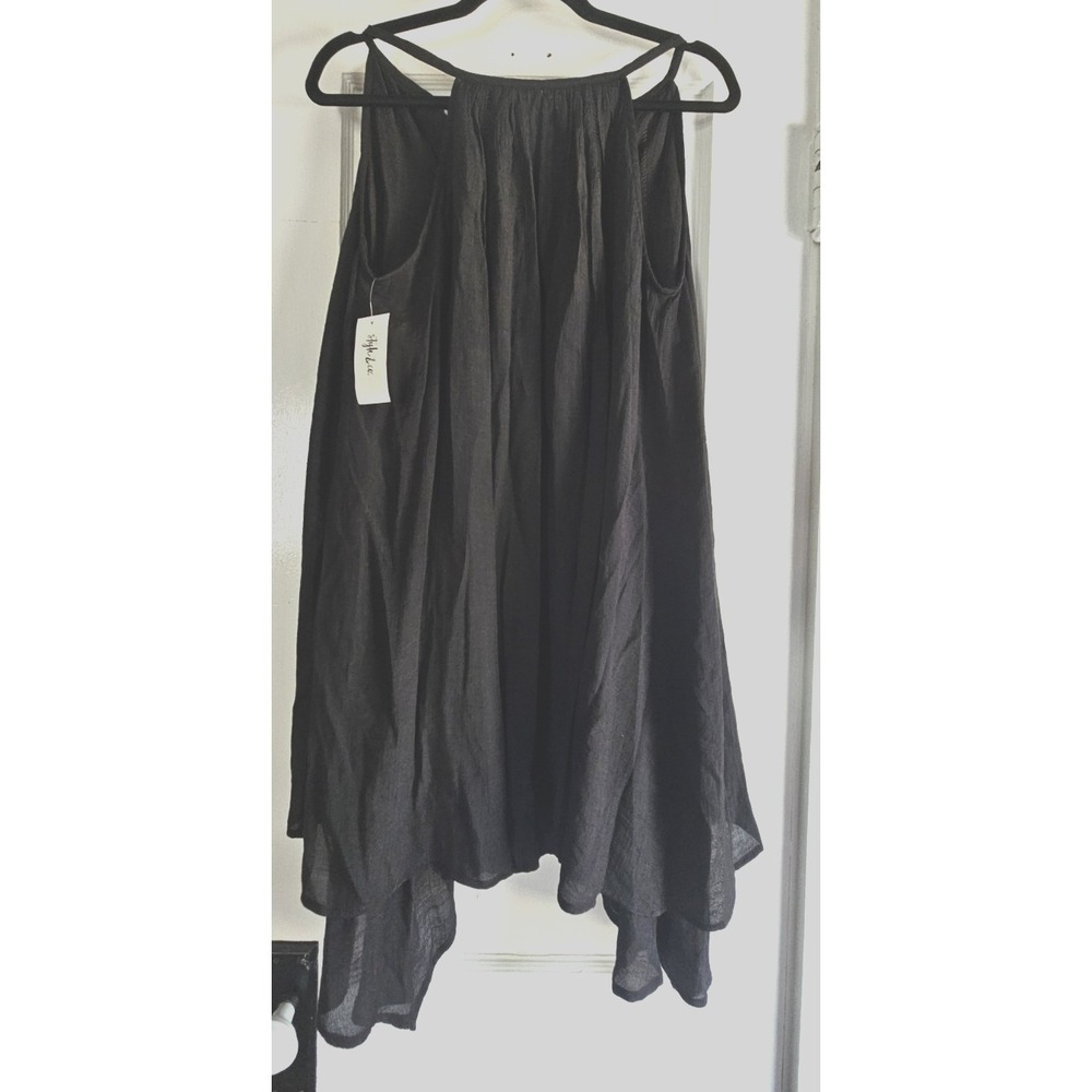 NWT STYLE & CO halter sun dress tassel tie embroidery lined Sz S black